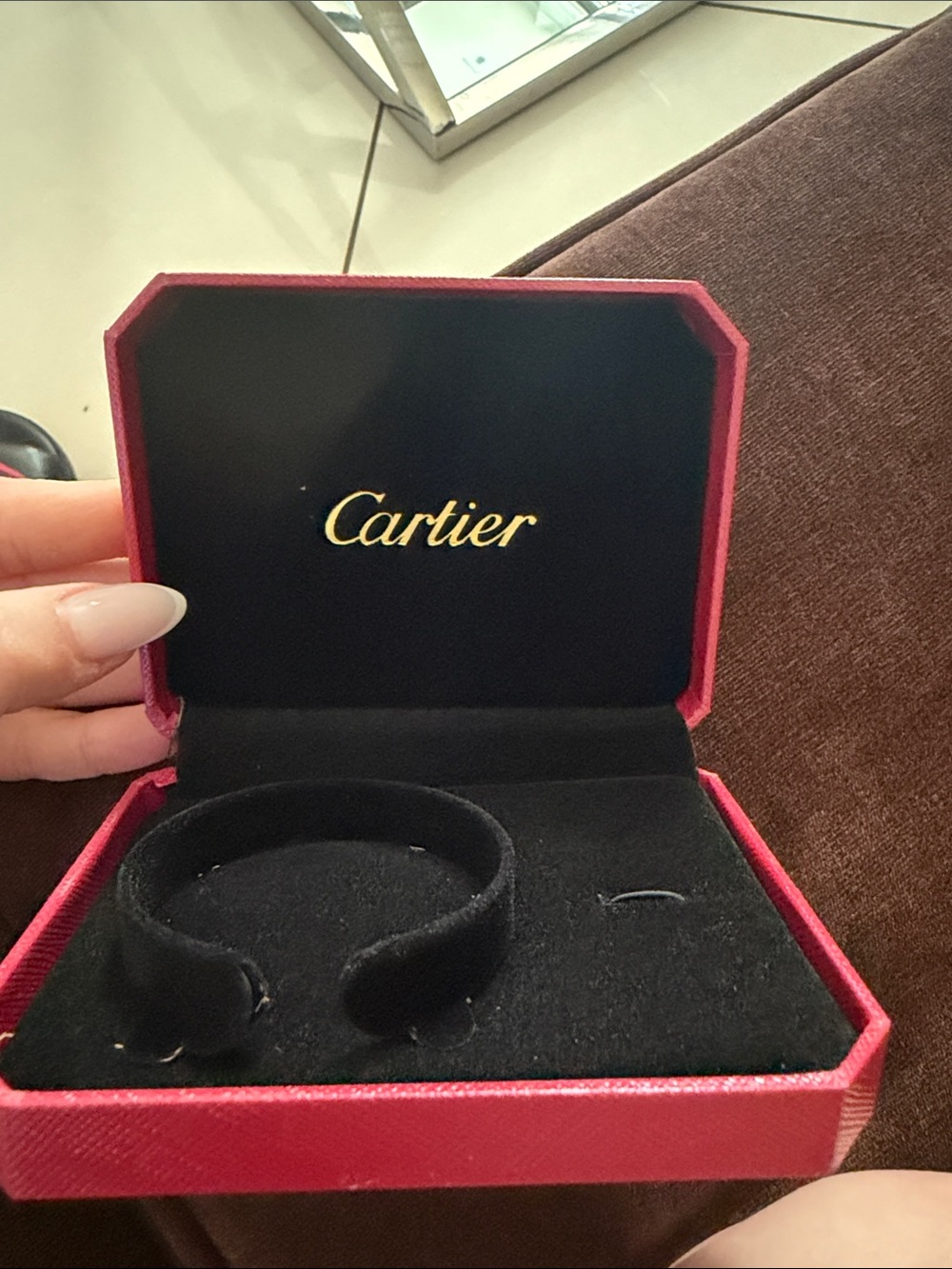Cartier Red Jewelry Case with Black Velvet Interior